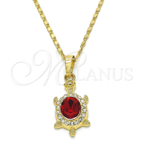 Collares con Dije 04.213.0104.18 Oro Laminado, Diseño de Tortuga, con Granate and Blanca Cristal, Pulido, Tono Dorado (02 MM Thickness, 18 Inches Length)