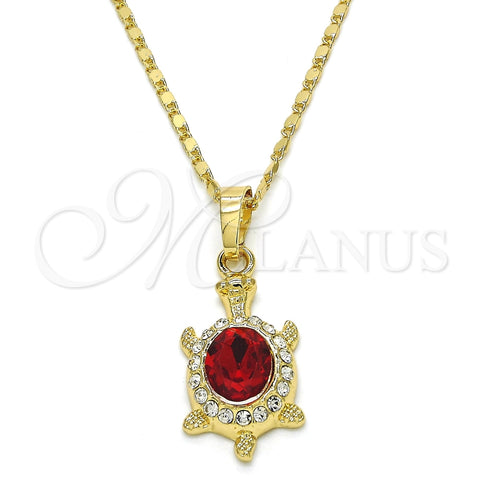 Collares con Dije 04.213.0104.18 Oro Laminado, Diseño de Tortuga, con Granate and Blanca Cristal, Pulido, Tono Dorado (02 MM Thickness, 18 Inches Length)