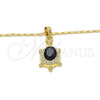 Collares con Dije 04.213.0104.2.18 Oro Laminado, Diseño de Tortuga, con Negro and Blanca Cristal, Pulido, Tono Dorado (02 MM Thickness, 18 Inches Length)