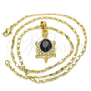 Collares con Dije 04.213.0104.2.18 Oro Laminado, Diseño de Tortuga, con Negro and Blanca Cristal, Pulido, Tono Dorado (02 MM Thickness, 18 Inches Length)