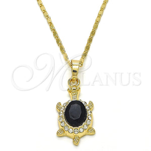 Collares con Dije 04.213.0104.2.18 Oro Laminado, Diseño de Tortuga, con Negro and Blanca Cristal, Pulido, Tono Dorado (02 MM Thickness, 18 Inches Length)
