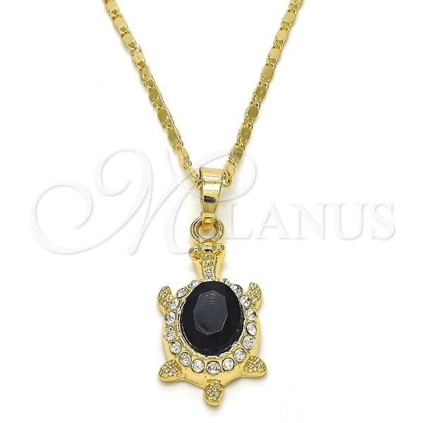 Collares con Dije 04.213.0104.2.18 Oro Laminado, Diseño de Tortuga, con Negro and Blanca Cristal, Pulido, Tono Dorado (02 MM Thickness, 18 Inches Length)