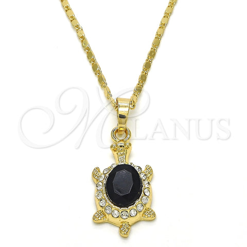 Collares con Dije 04.213.0104.2.18 Oro Laminado, Diseño de Tortuga, con Negro and Blanca Cristal, Pulido, Tono Dorado (02 MM Thickness, 18 Inches Length)