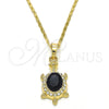Collares con Dije 04.213.0104.2.18 Oro Laminado, Diseño de Tortuga, con Negro and Blanca Cristal, Pulido, Tono Dorado (02 MM Thickness, 18 Inches Length)