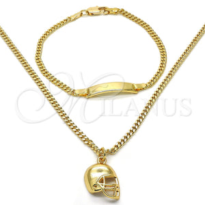 Juego de Arete y Dije de Nino 06.63.0189 Oro Laminado, Diseño de Miami Cubana, Pulido, Tono Dorado