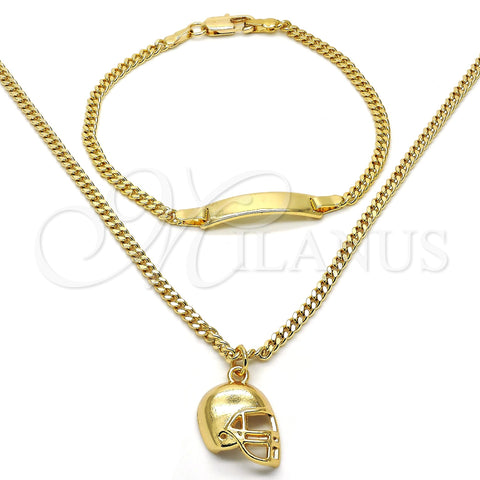 Juego de Arete y Dije de Nino 06.63.0189 Oro Laminado, Diseño de Miami Cubana, Pulido, Tono Dorado