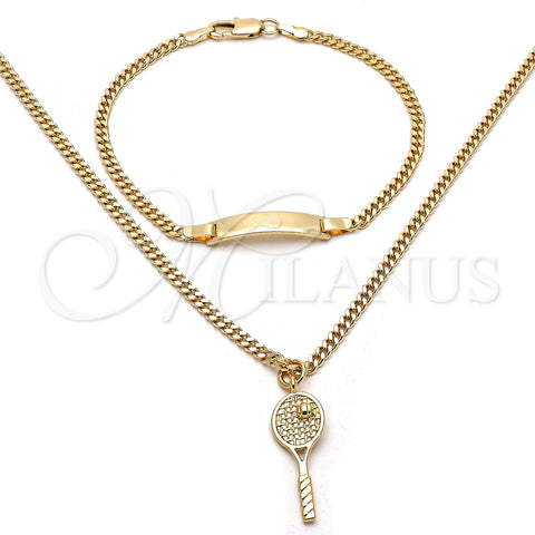 Juego de Arete y Dije de Nino 06.63.0190 Oro Laminado, Diseño de Miami Cubana, Pulido, Tono Dorado