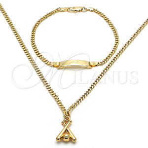 Juego de Arete y Dije de Nino 06.63.0193 Oro Laminado, Diseño de Bola y Miami Cubana, Pulido, Tono Dorado