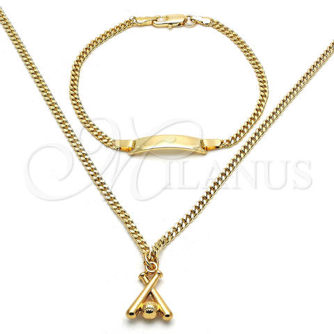 Juego de Arete y Dije de Nino 06.63.0193 Oro Laminado, Diseño de Bola y Miami Cubana, Pulido, Tono Dorado