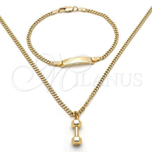 Juego de Arete y Dije de Nino 06.63.0194 Oro Laminado, Diseño de Miami Cubana, Pulido, Tono Dorado