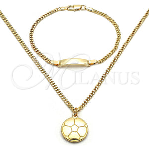 Collar y Dije 06.63.0196 Oro Laminado, Diseño de Bola y Miami Cubana, Pulido, Tono Dorado