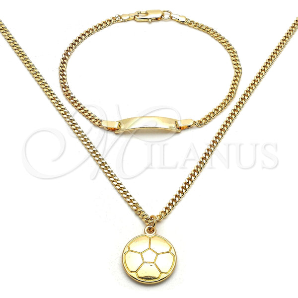 Collar y Dije 06.63.0196 Oro Laminado, Diseño de Bola y Miami Cubana, Pulido, Tono Dorado