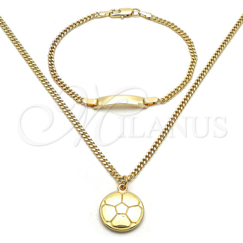 Collar y Dije 06.63.0196 Oro Laminado, Diseño de Bola y Miami Cubana, Pulido, Tono Dorado