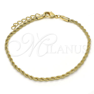 Pulsera Básica 04.213.0105.07 Oro Laminado, Diseño de Rope, Pulido, Tono Dorado (03 MM Thickness, 7 Inches Length)