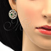 Arete Dormilona 02.217.0080.3 *PROMO* Oro Laminado, Diseño de Flor y Baguette, con Verde and Blanca Zirconia Cubica, Pulido, Tono Dorado