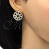 Arete Dormilona 02.217.0080.3 *PROMO* Oro Laminado, Diseño de Flor y Baguette, con Verde and Blanca Zirconia Cubica, Pulido, Tono Dorado