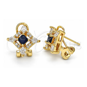 Arete Dormilona 02.217.0081.4 *PROMO* Oro Laminado, Diseño de Gota, con Zirconia Cubica Zafiro Azul y Blanca, Pulido, Tono Dorado