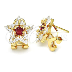 Arete Dormilona 02.217.0082.1 *PROMO* Oro Laminado, Diseño de Estrella, con Rubi and Blanca Zirconia Cubica, Pulido, Tono Dorado