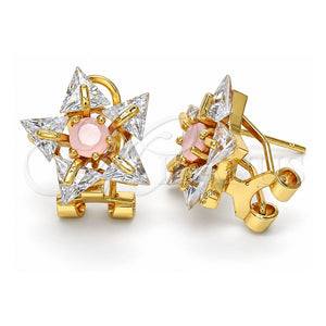 Arete Dormilona 02.217.0082.6 *PROMO* Oro Laminado, Diseño de Estrella, con Zirconia Cubica Rosado y Blanca, Pulido, Tono Dorado