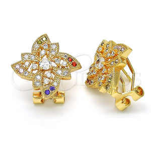 Arete Dormilona 02.217.0087 *PROMO* Oro Laminado, Diseño de Flor, con Multicolor Zirconia Cubica, Pulido, Tono Dorado