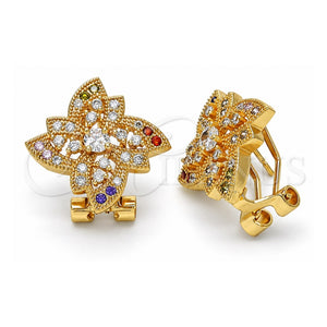 Arete Dormilona 02.217.0087 *PROMO* Oro Laminado, Diseño de Flor, con Zirconia Cubica Multicolor, Pulido, Tono Dorado