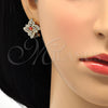 Arete Dormilona 02.217.0087.1 *PROMO* Oro Laminado, Diseño de Flor, con Granate and Blanca Zirconia Cubica, Pulido, Tono Dorado