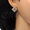 Arete Dormilona 02.217.0087.1 *PROMO* Oro Laminado, Diseño de Flor, con Granate and Blanca Zirconia Cubica, Pulido, Tono Dorado