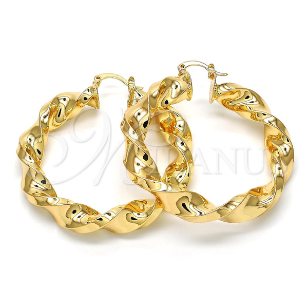 Argolla Grande 02.170.0218.50 Oro Laminado, Diseño de Torcido y Hueco, Pulido, Tono Dorado