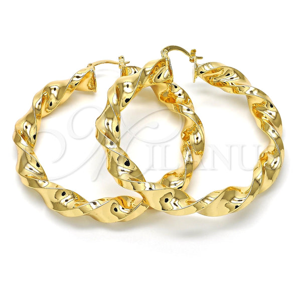 Argolla Grande 02.170.0218.60 Oro Laminado, Diseño de Torcido y Hueco, Pulido, Tono Dorado