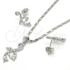 Juego de Arete y Dije de Adulto 10.156.0124 Rodio Laminado, Diseño de Flor y Oja, con Blanca Micro Pave, Pulido, Rodinado