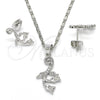 Juego de Arete y Dije de Adulto 10.156.0124 Rodio Laminado, Diseño de Flor y Oja, con Blanca Micro Pave, Pulido, Rodinado