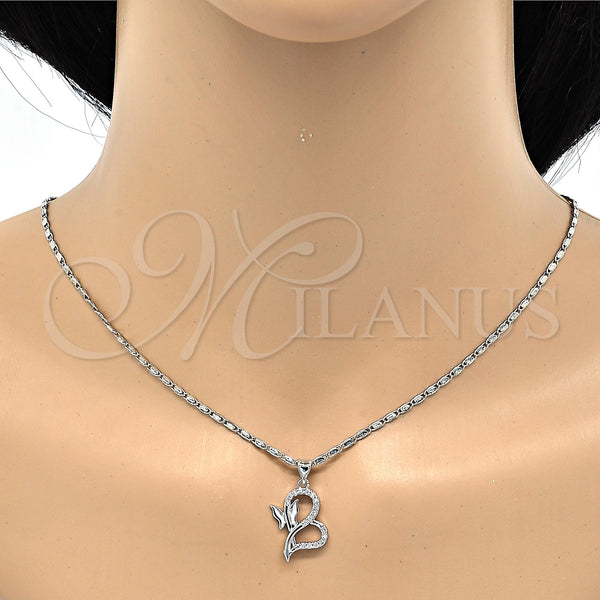 Collares con Dije 04.156.0107.18 Rodio Laminado, Diseño de Mariposa, con Micro Pave Blanca, Pulido, Rodinado (Grosor 02 MM, 18 Pulgadas de Largo)
