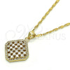 Collares con Dije 04.94.0008.18 Oro Laminado, con Blanca Zirconia Cubica, Pulido, Tono Dorado (02 MM Thickness, 18 Inches Length)