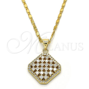 Collares con Dije 04.94.0008.18 Oro Laminado, con Blanca Zirconia Cubica, Pulido, Tono Dorado (02 MM Thickness, 18 Inches Length)