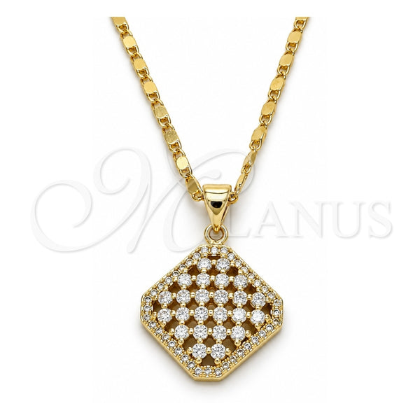 Collares con Dije 04.94.0008.18 Oro Laminado, con Zirconia Cubica Blanca, Pulido, Tono Dorado (Grosor 02 MM, 18 Pulgadas de Largo)