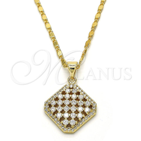 Collares con Dije 04.94.0008.18 Oro Laminado, con Blanca Zirconia Cubica, Pulido, Tono Dorado (02 MM Thickness, 18 Inches Length)
