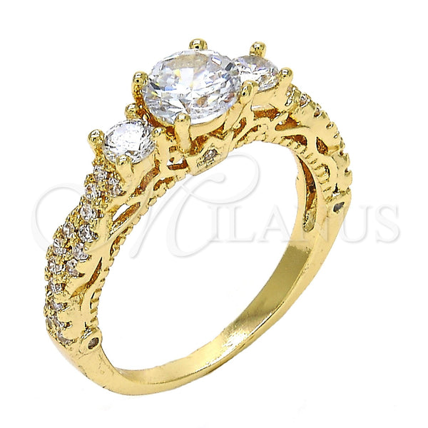 Anillo Multi Piedra 01.94.0002.08 Oro Laminado, con Blanca Zirconia Cubica, Pulido, Tono Dorado (Size 8)