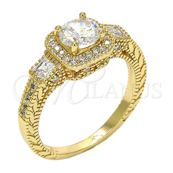 Anillo Multi Piedra 01.94.0005.07 Oro Laminado, con Blanca Zirconia Cubica and Blanca Micro Pave, Pulido, Tono Dorado (Size 7)