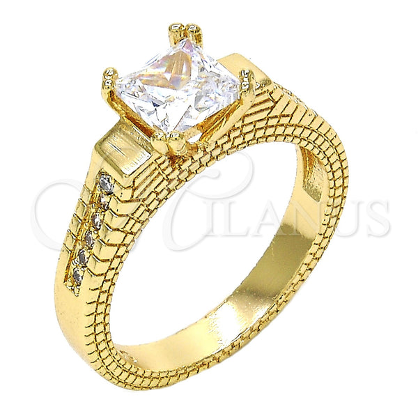 Anillo Multi Piedra 01.94.0006.07 Oro Laminado, con Blanca Zirconia Cubica, Pulido, Tono Dorado (Size 7)