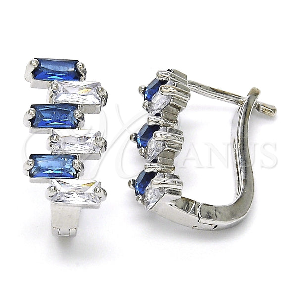 Argolla Huggie 02.237.0021.5.15 Rodio Laminado, Diseño de Baguette, con Zirconia Cubica Zafiro Azul y Blanca, Pulido, Rodinado