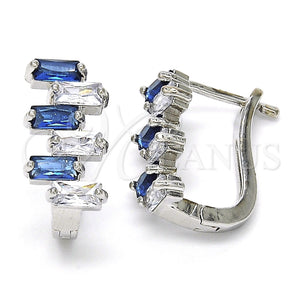 Argolla Huggie 02.237.0021.5.15 Rodio Laminado, Diseño de Baguette, con Zirconia Cubica Zafiro Azul y Blanca, Pulido, Rodinado