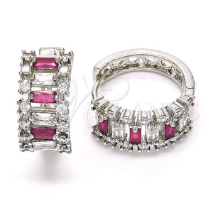 Argolla Huggie 02.267.0006.6.20 Rodio Laminado, Diseño de Baguette, con Zirconia Cubica Rubi y Blanca, Pulido, Rodinado