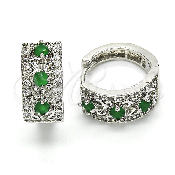 Argolla Huggie 02.210.0084.9.15 Rodio Laminado, con Zirconia Cubica Verde y Blanca, Pulido, Rodinado