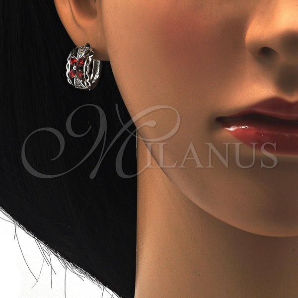 Argolla Huggie 02.210.0087.8.15 Rodio Laminado, Diseño de Flor, con Zirconia Cubica Granate y Blanca, Pulido, Rodinado