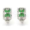 Argolla Huggie 02.210.0087.9.15 Rodio Laminado, Diseño de Flor, con Zirconia Cubica Verde y Blanca, Pulido, Rodinado