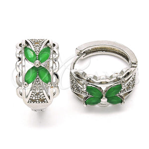 Argolla Huggie 02.210.0087.9.15 Rodio Laminado, Diseño de Flor, con Zirconia Cubica Verde y Blanca, Pulido, Rodinado
