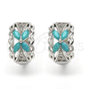 Argolla Huggie 02.210.0087.10.15 Rodio Laminado, Diseño de Flor, con Zirconia Cubica Aqua Azul y Blanca, Pulido, Rodinado
