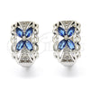 Argolla Huggie 02.210.0087.11.15 Rodio Laminado, Diseño de Flor, con Zirconia Cubica Zafiro Azul y Blanca, Pulido, Rodinado