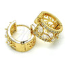 Argolla Huggie 02.210.0090.15 Oro Laminado, Diseño de Oja y Gota, con Blanca Zirconia Cubica, Pulido, Tono Dorado