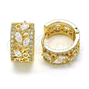 Argolla Huggie 02.210.0090.15 Oro Laminado, Diseño de Oja y Gota, con Blanca Zirconia Cubica, Pulido, Tono Dorado